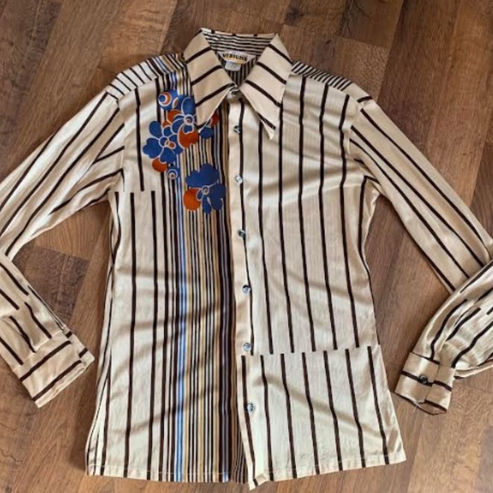 60s Striped Poly Blouse
